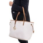 Bolsa-Michael-Kors-Tote-Monogram-Branco-e-Caramelo-com-Clutch