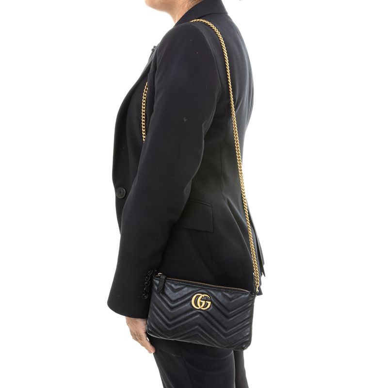 Bolsa-Carteira-Gucci-GG-Marmont-Couro-Preto-com-Alca