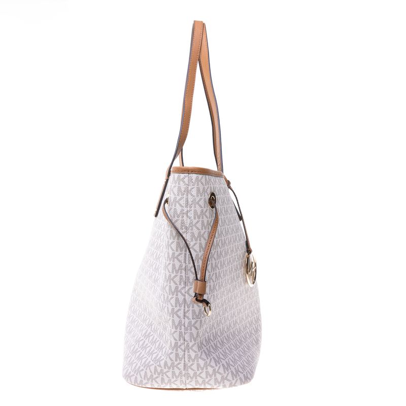 Bolsa-Michael-Kors-Tote-Monogram-Branco-e-Caramelo-com-Clutch