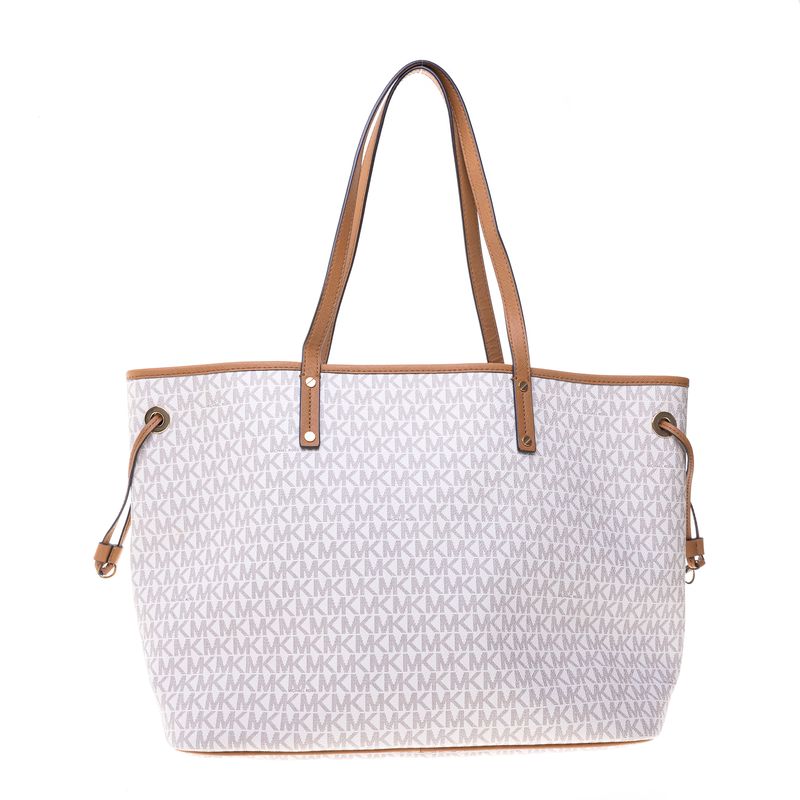 Bolsa-Michael-Kors-Tote-Monogram-Branco-e-Caramelo-com-Clutch
