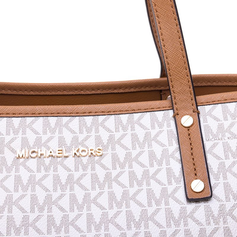 Bolsa-Michael-Kors-Tote-Monogram-Branco-e-Caramelo-com-Clutch