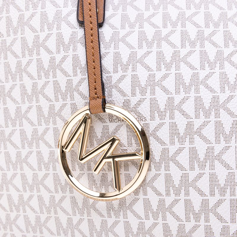 Bolsa-Michael-Kors-Tote-Monogram-Branco-e-Caramelo-com-Clutch