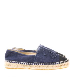 Espadrille Chanel Tecido Rústico Azul Marinho e Preto
