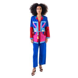 Kimono Allmost Vintage Recortes Coloridos Azul e Rosa