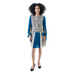 Vestido Roberto Cavalli Animal Print e Azul Marinho