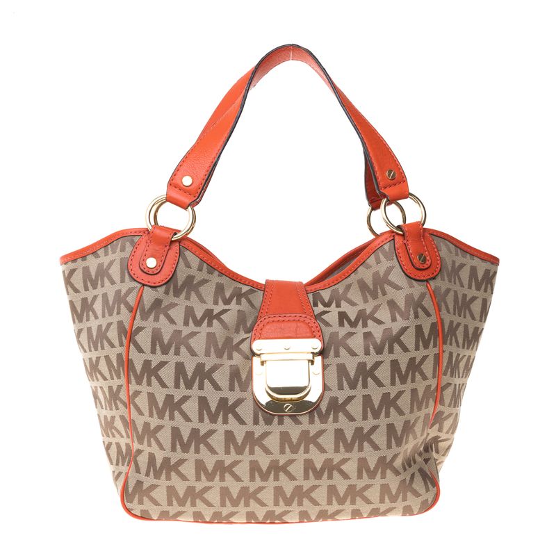 Bolsa-Michael-Kors-Monogram-e-Couro-Laranja
