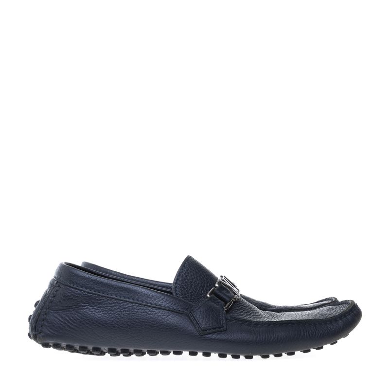 Mocassim-Louis-Vuitton-Couro-Azul-Marinho-Fivela-Prateada