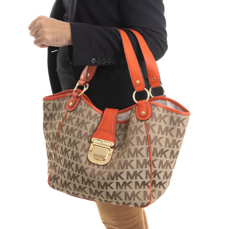Bolsa-Michael-Kors-Monogram-e-Couro-Laranja