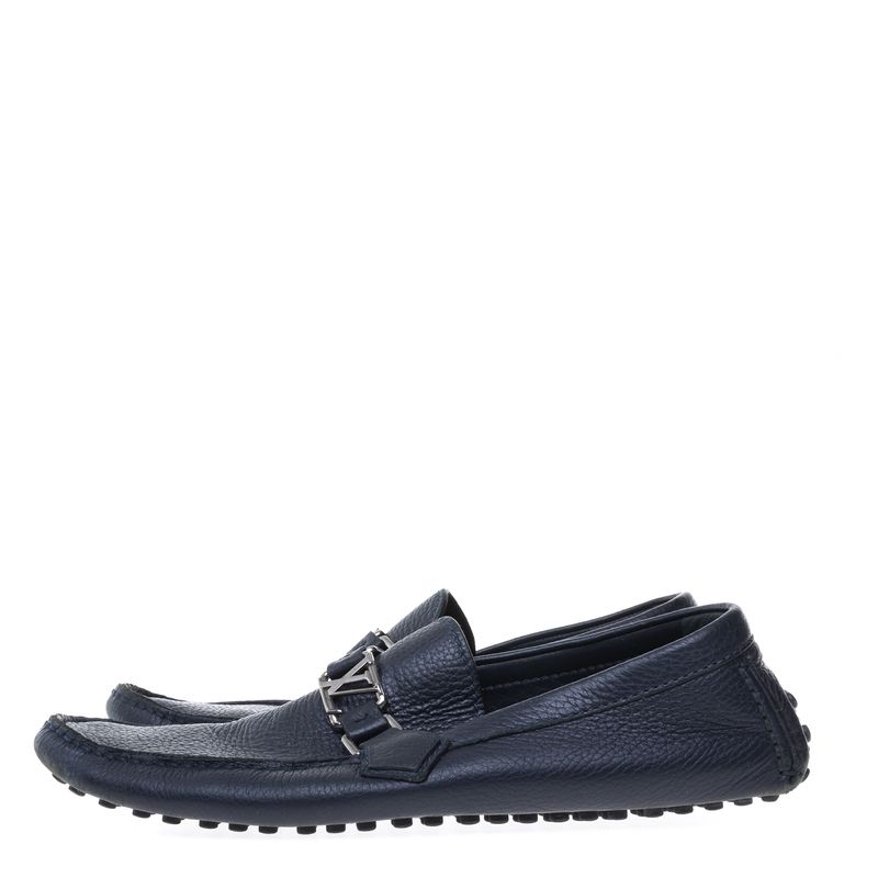 Mocassim-Louis-Vuitton-Couro-Azul-Marinho-Fivela-Prateada
