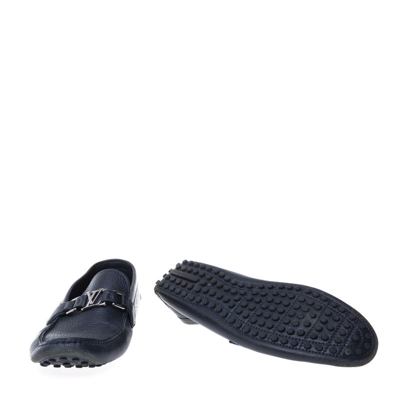 Mocassim-Louis-Vuitton-Couro-Azul-Marinho-Fivela-Prateada