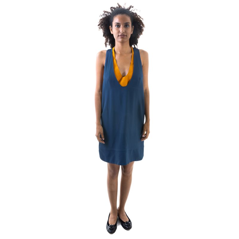 Vestido-Paula-Raia-Azul-com-Body-Camurca-Mostarda