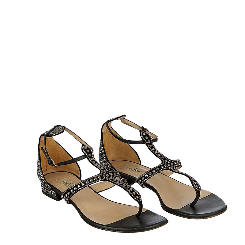 Sandalia-Rasteira-Valentino-Pedras-Couro-Preta