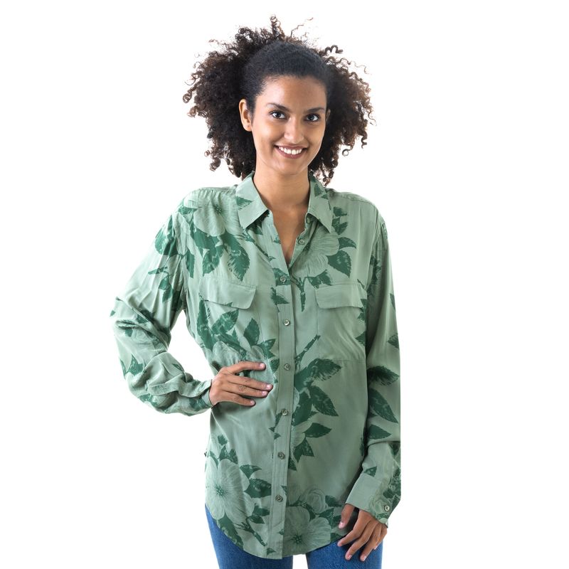 Camisa-Equipment-Seda-Verde-Folhagens