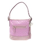 Bolsa-Coach-de-Ombro-Couro-Camurca-e-Jacquard-Rosa