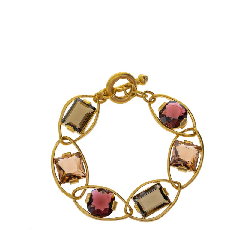 Pulseira-Swarovski-Dourada-com-Cristais-Marrons