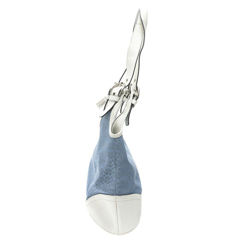 Bolsa-Coach-de-Ombro-Couro-Branco-e-Jacquard-Azul