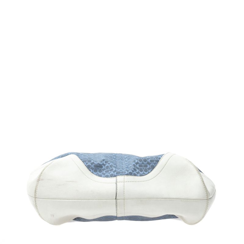 Bolsa-Coach-de-Ombro-Couro-Branco-e-Jacquard-Azul
