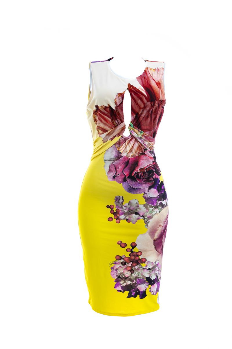 Vestido-Roberto-Cavalli-Floral-Amarelo-e-Vermelho