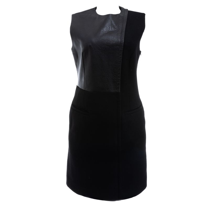 Vestido-Celine-Tubinho-Couro-e-La-Preto