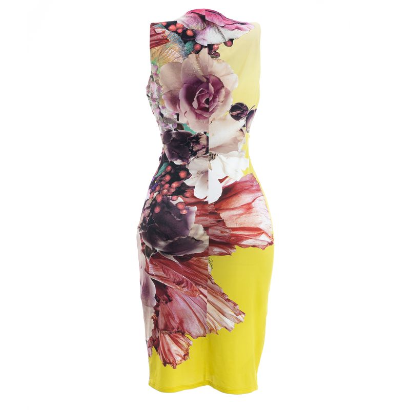 Vestido-Roberto-Cavalli-Floral-Amarelo-e-Vermelho