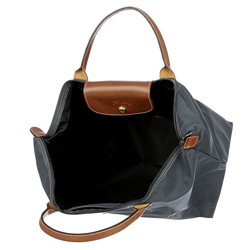 Bolsa-Longchamp-Tote-Le-Pliage-Couro-e-Tecido-cinza