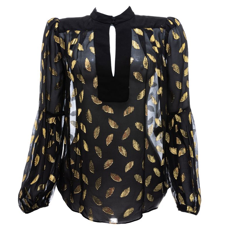 Camisa-Diane-Von-Furstenberg-Seda-Preta-e-Aplicacoes-Douradas