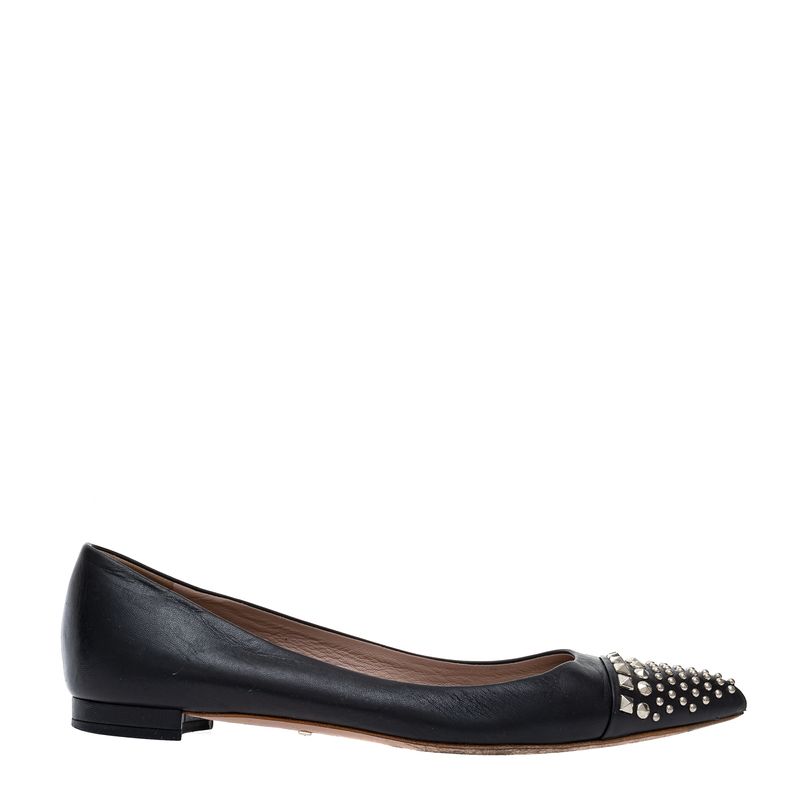 Sapatilha-Gucci-Bico-Fino-e-Aplicacoes-Couro-Preto