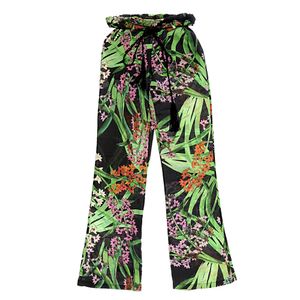 Calça Mixed Seda Floral Verde Rosa e Preta