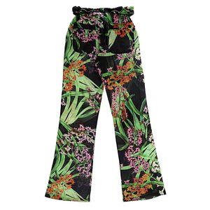 Calça Mixed Seda Floral Verde Rosa e Preta