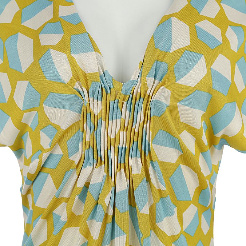 Vestido-Diane-Von-Furstenberg-Tecido-Estampado-Amarelo-e-Azul