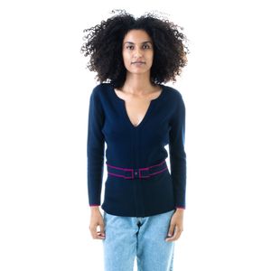 Blusa Carolina Herrera Manga Longa Laço Azul Marinho e Pink