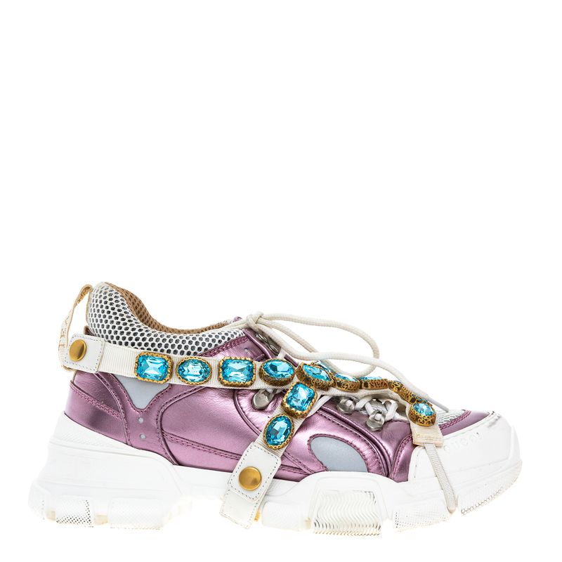 Tenis-Gucci-Metalizado-Rosa-Pedras-Azuis