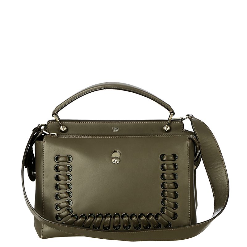 Bolsa-Fendi-Lace-Up-Dotcom-Satchel-Verde-Oliva