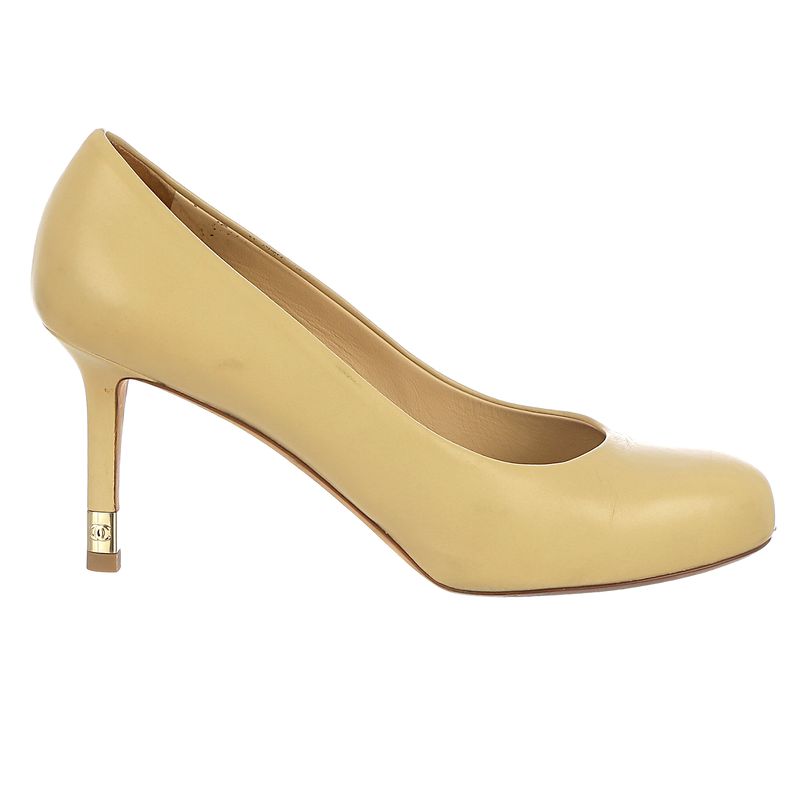 Sapato-de-Salto-Chanel-Couro-Creme