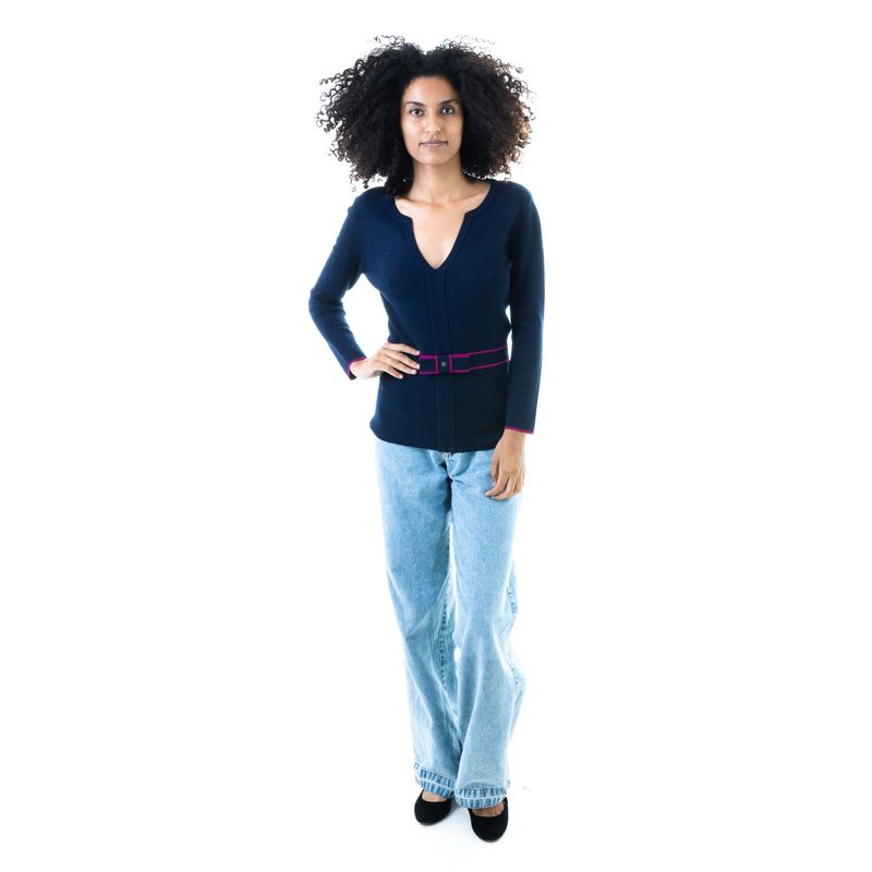Blusa-Carolina-Herrera-Manga-Longa-Laco-Azul-Marinho-e-Pink