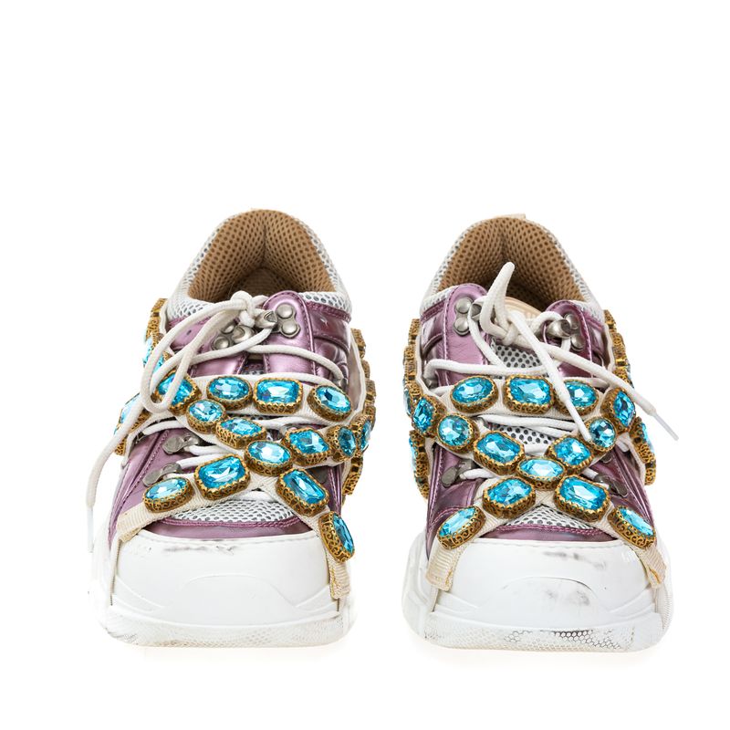 Tenis-Gucci-Metalizado-Rosa-Pedras-Azuis