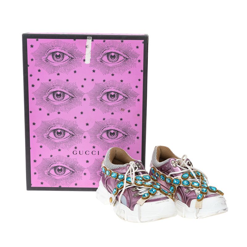Tenis-Gucci-Metalizado-Rosa-Pedras-Azuis