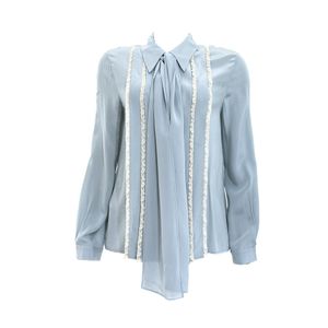 Camisa Miu Miu Seda Azul e Renda Branca
