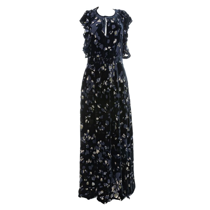 Vestido-Longo-Veludo-Estampado-Preto