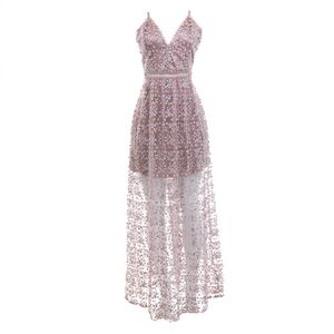 Vestido Longo Renda e Aplicações Rosa
