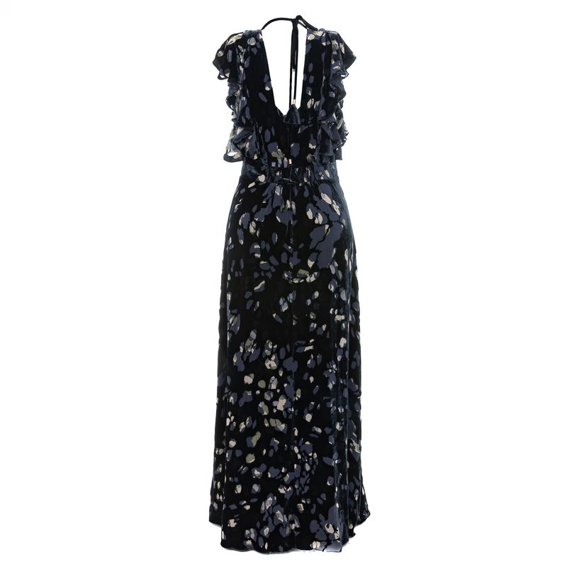 Vestido-Longo-Veludo-Estampado-Preto