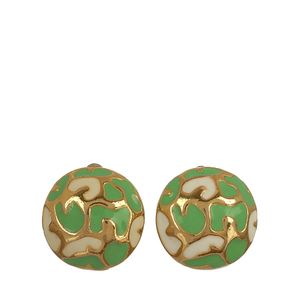 Brinco Pressão Bolota Dourada Resina Verde E Branca