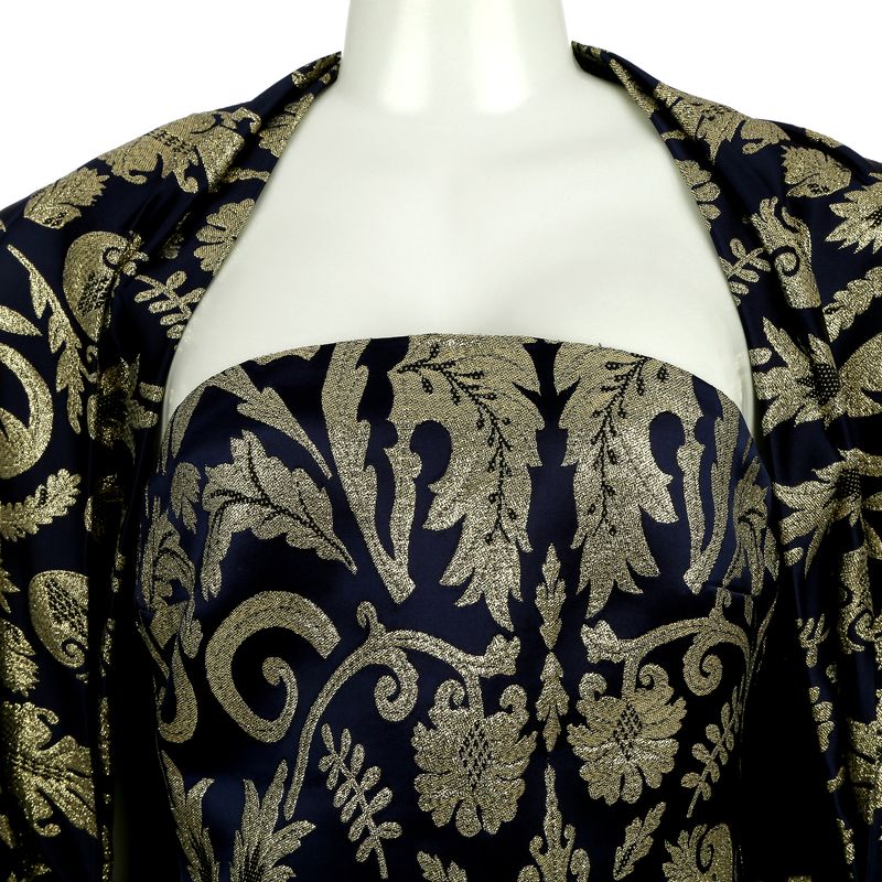 Vestido-Von-Trapp-Jacquard-Azul-Marinho-e-Dourado