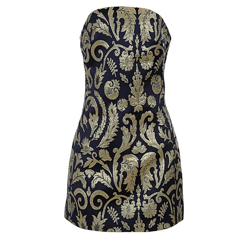 Vestido-Von-Trapp-Jacquard-Azul-Marinho-e-Dourado