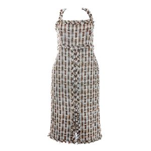 Vestido Mixed Tweed Bege e Marrom
