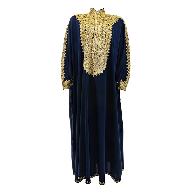 Kaftan-Longo-Marinho-e-Dourado