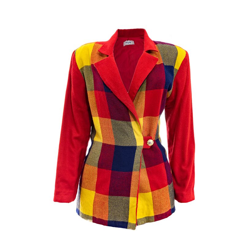 Blazer-Vintage-Xadrez-Vermelho-e-Amarelo