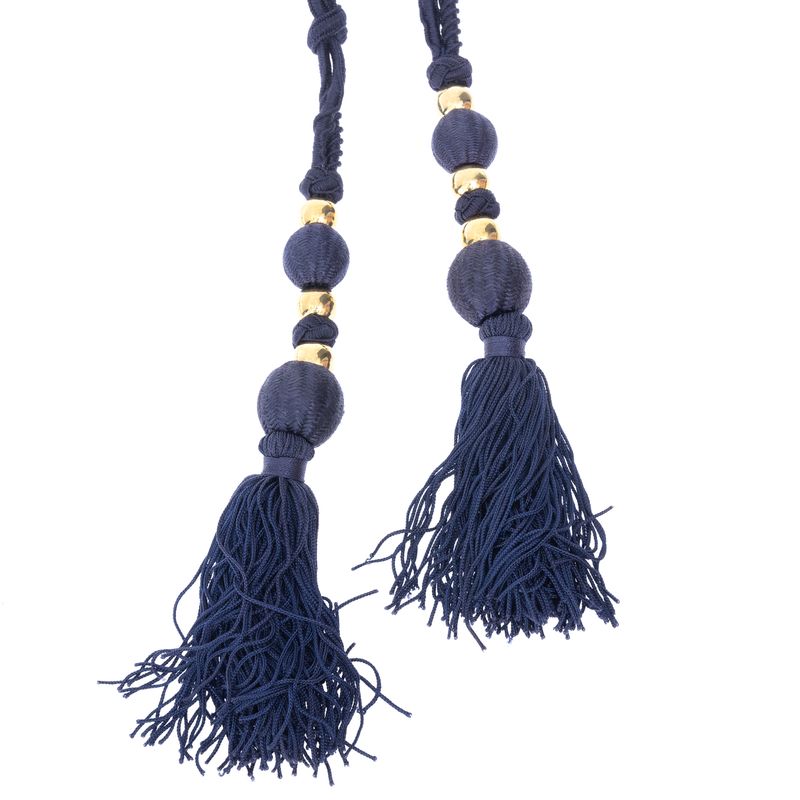 Cinto-Saint-Laurent-Vintage-Tassel-Marinho-Corrente-Dourada