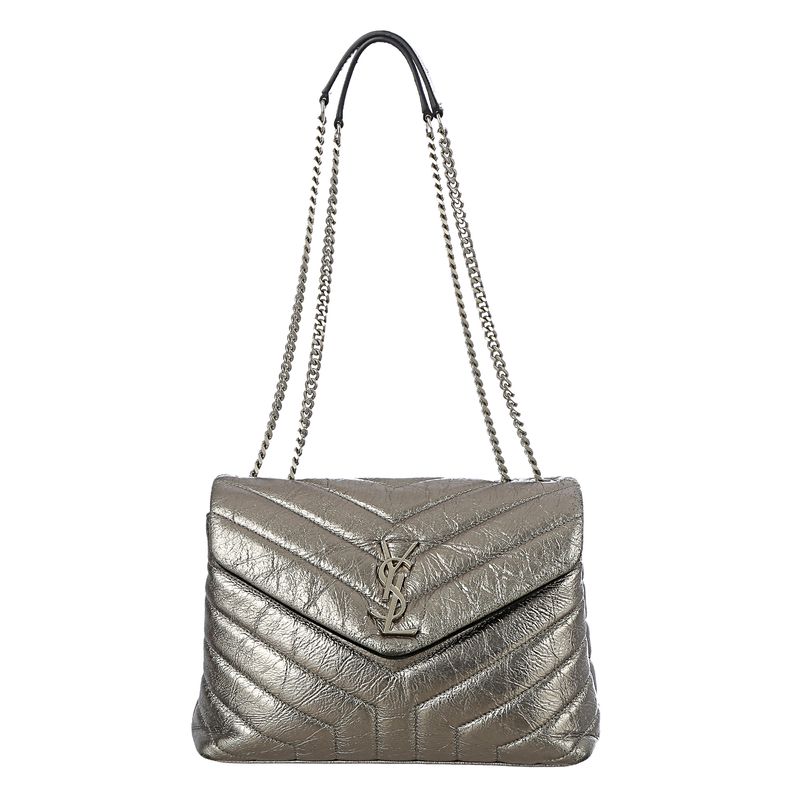 Bolsa-Saint-Laurent-Loulou-Couro-Prateada