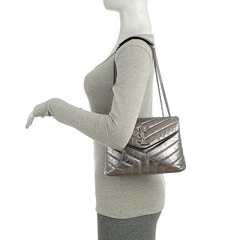 Bolsa-Saint-Laurent-Loulou-Couro-Prateada